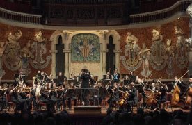 Músics de l'Orquestra Simfònica del Vallès a l'escenari del Palau